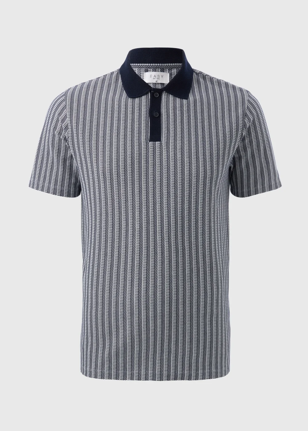 Navy Jacquard Stripe Polo Shirt - S Image 4