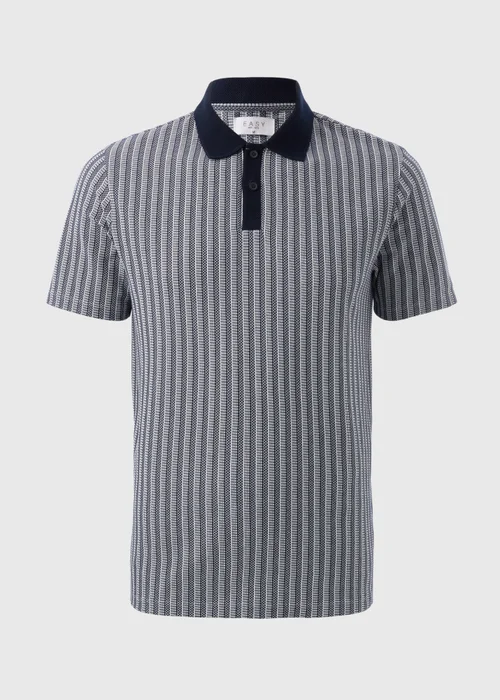 Navy Jacquard Stripe Polo Shirt - S Image 4