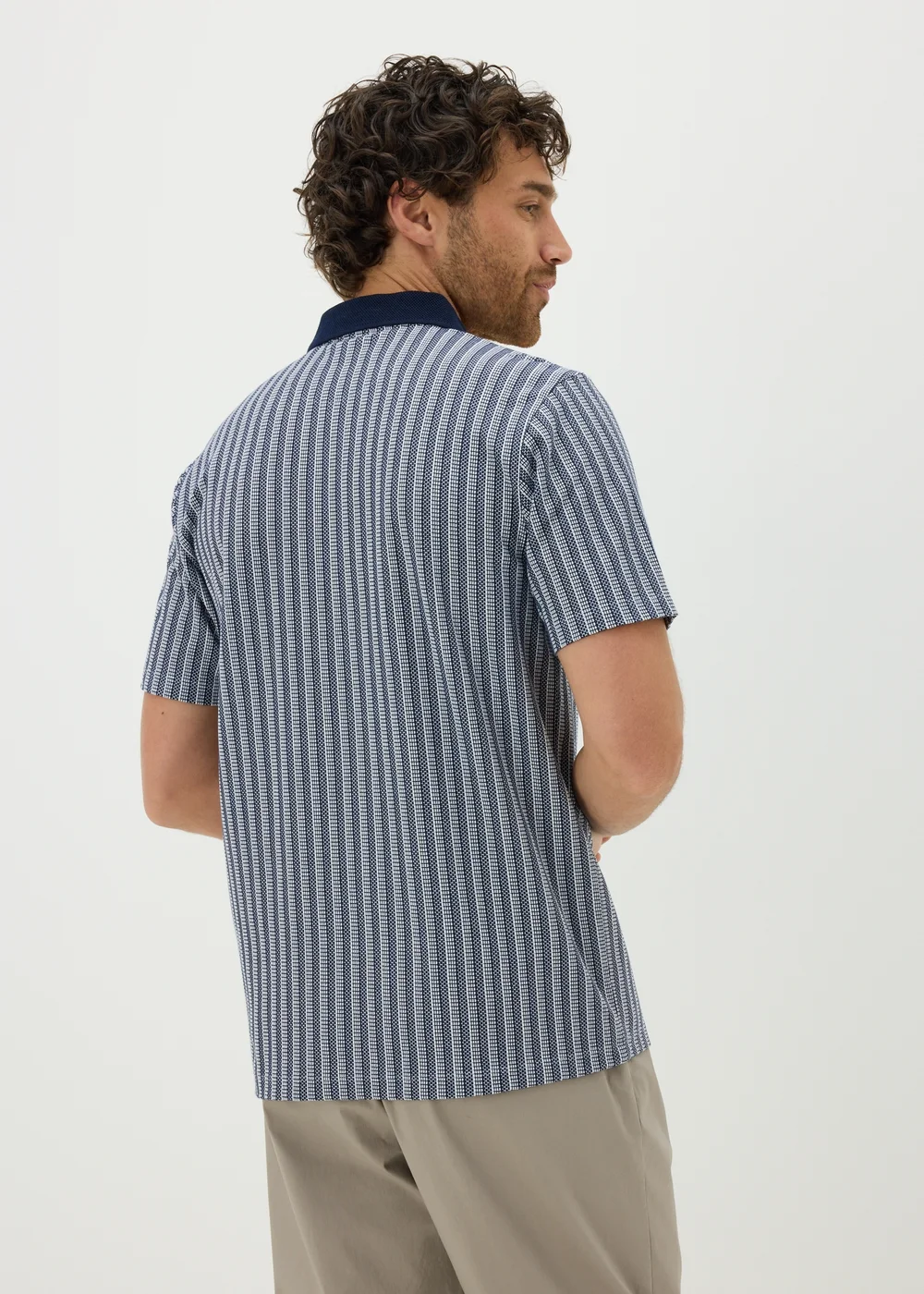 Navy Jacquard Stripe Polo Shirt - S Image 2