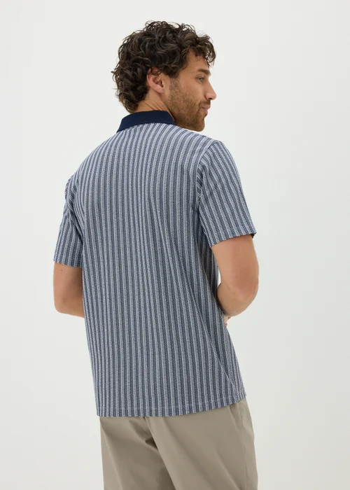 Navy Jacquard Stripe Polo Shirt - S Image 2
