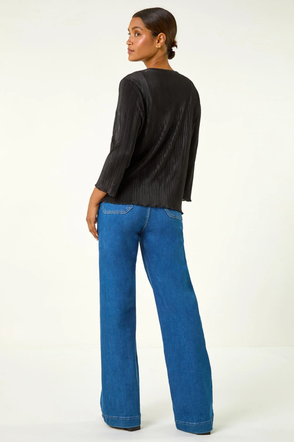 Roman Black Stretch Tie Detail Plisse Cardigan - 10 Image 3