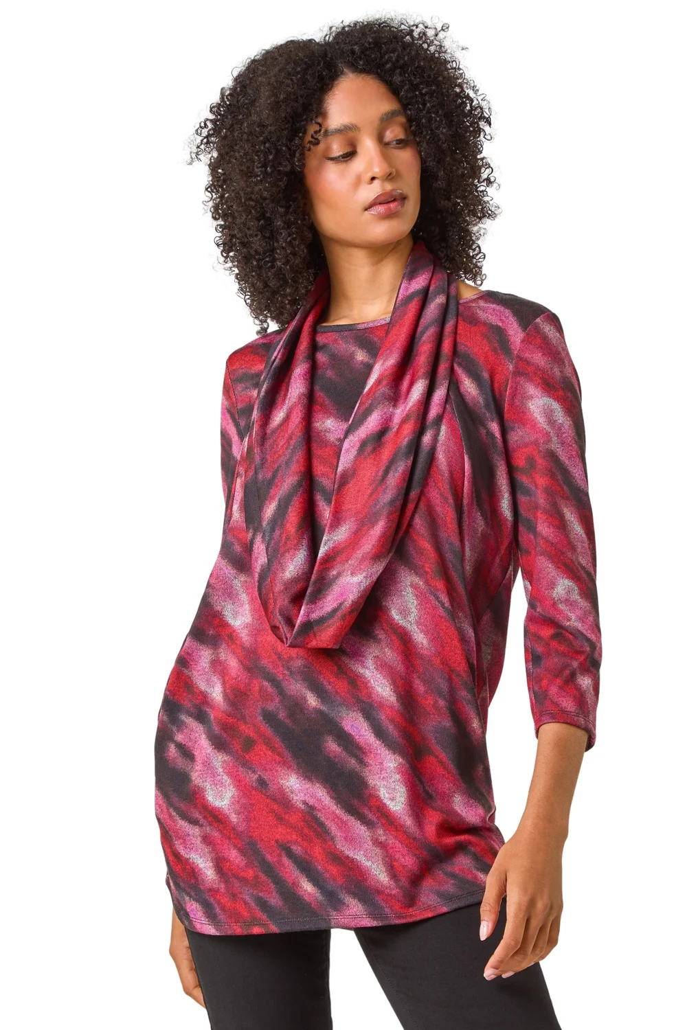 Roman Pink Abstract Print Pocket Top with Snood - Size 18 Image 1