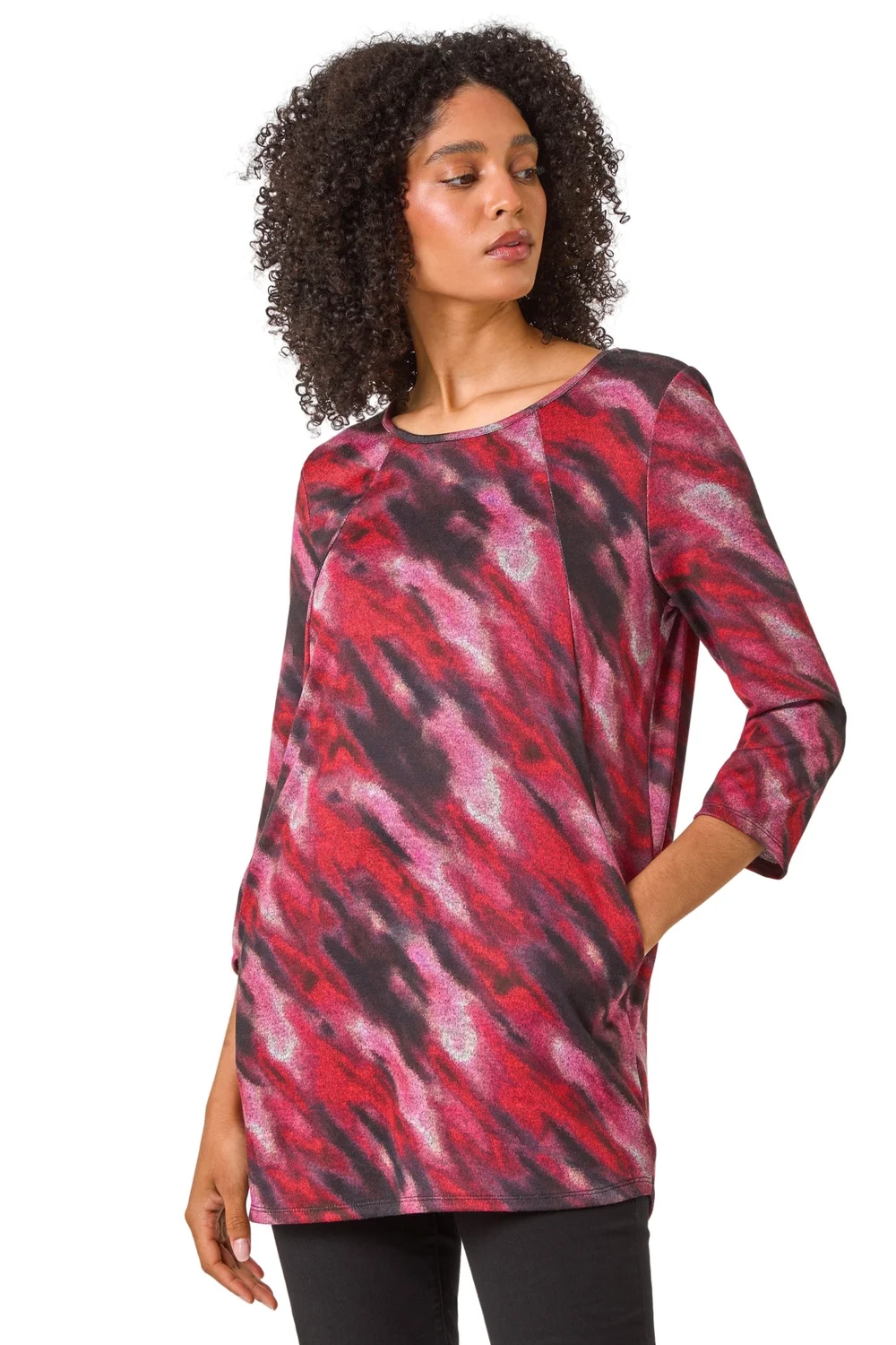 Roman Pink Abstract Print Pocket Top with Snood - Size 18 Image 2