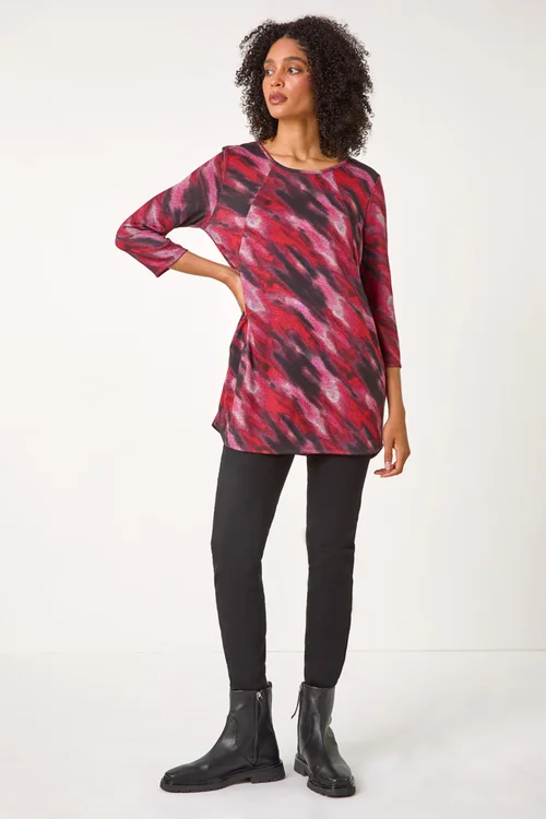 Roman Pink Abstract Print Pocket Top with Snood - Size 18 Image 3