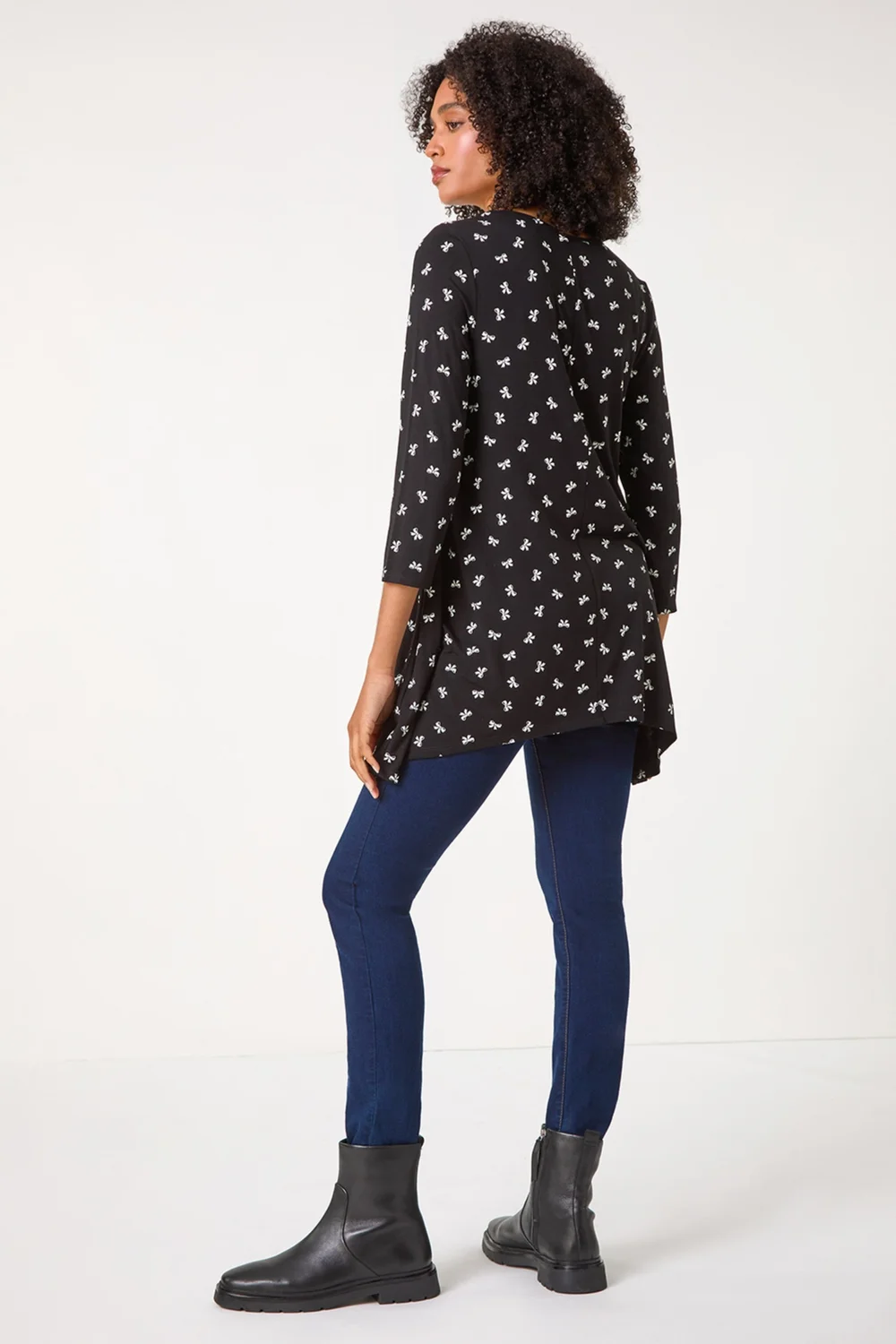 Roman Black Bow Print Cutout Tunic Top - 10 Image 3