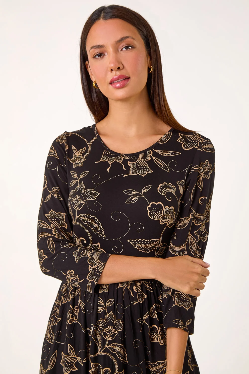 Roman Tan Paisley Pocket Stretch Midi Dress - 10 Image 4
