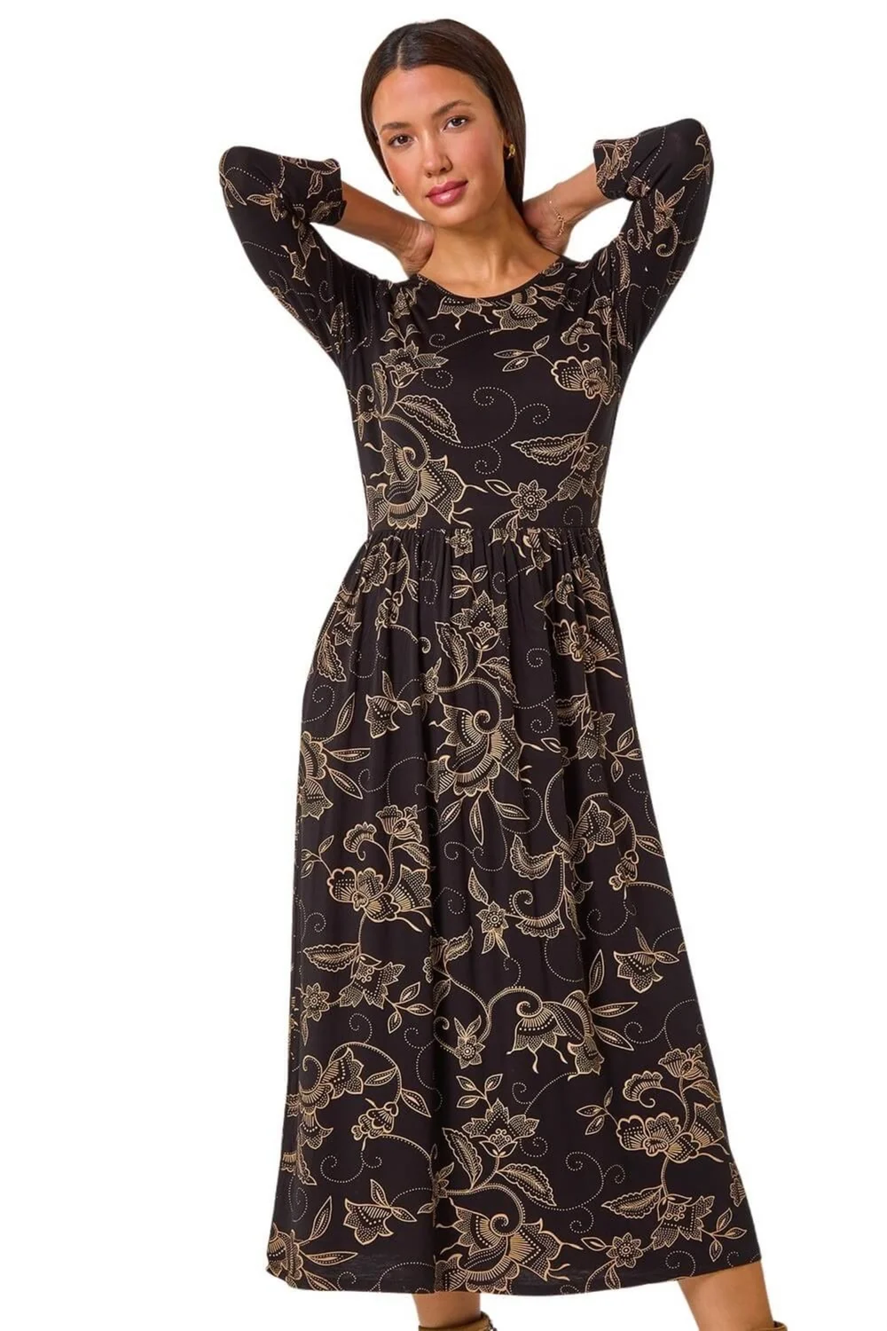 Roman Tan Paisley Pocket Stretch Midi Dress - 10 Image 1