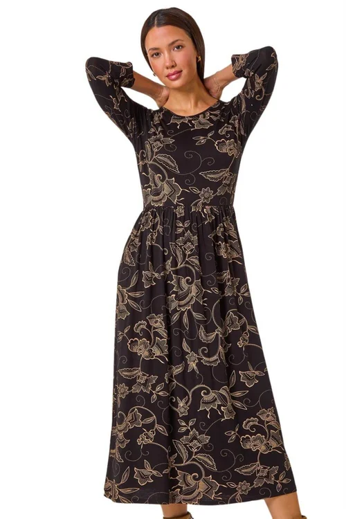Roman Tan Paisley Pocket Stretch Midi Dress - 10 Image 1