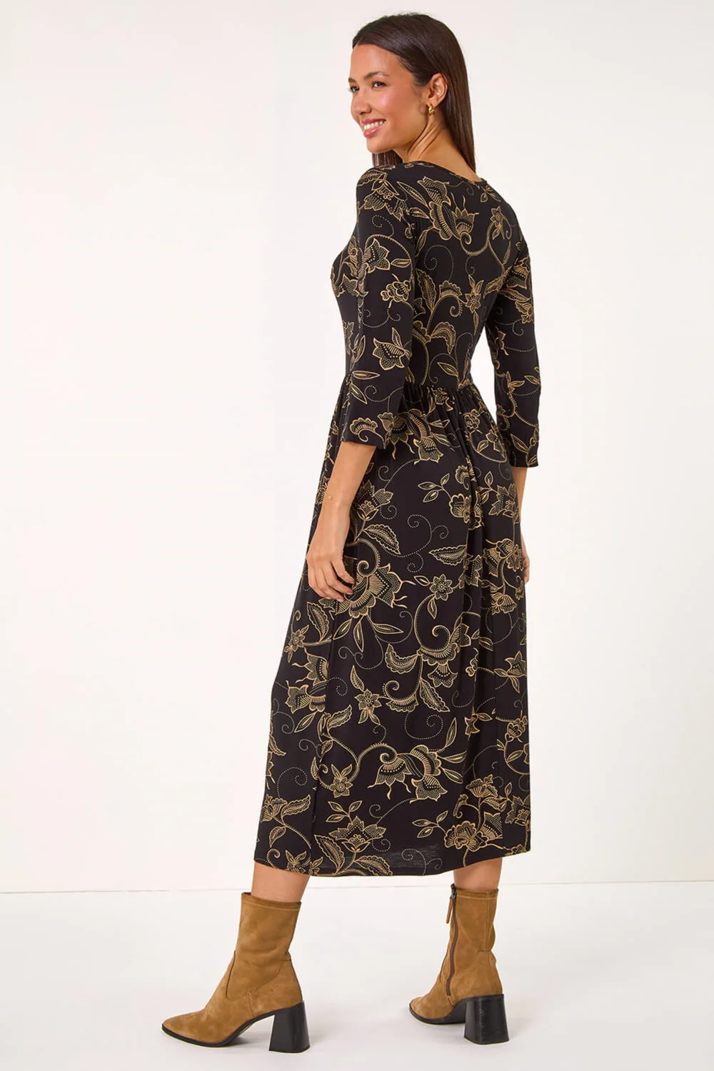 Roman Tan Paisley Pocket Stretch Midi Dress - 10 Image 2