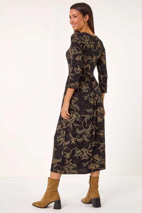 Roman Tan Paisley Pocket Stretch Midi Dress - 10 Image 2