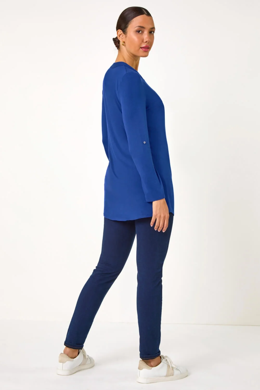 Roman Blue V-Neck Button Detail Tunic Top - 10 Image 3