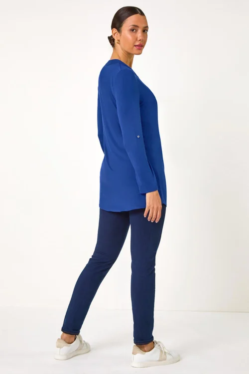 Roman Blue V-Neck Button Detail Tunic Top - 10 Image 3