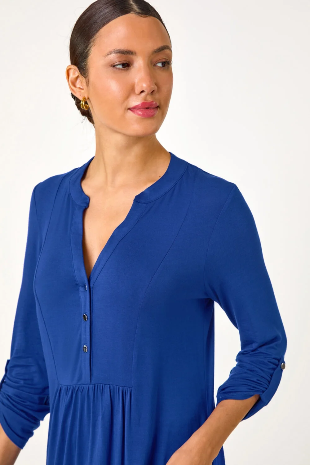 Roman Blue V-Neck Button Detail Tunic Top - 10 Image 4