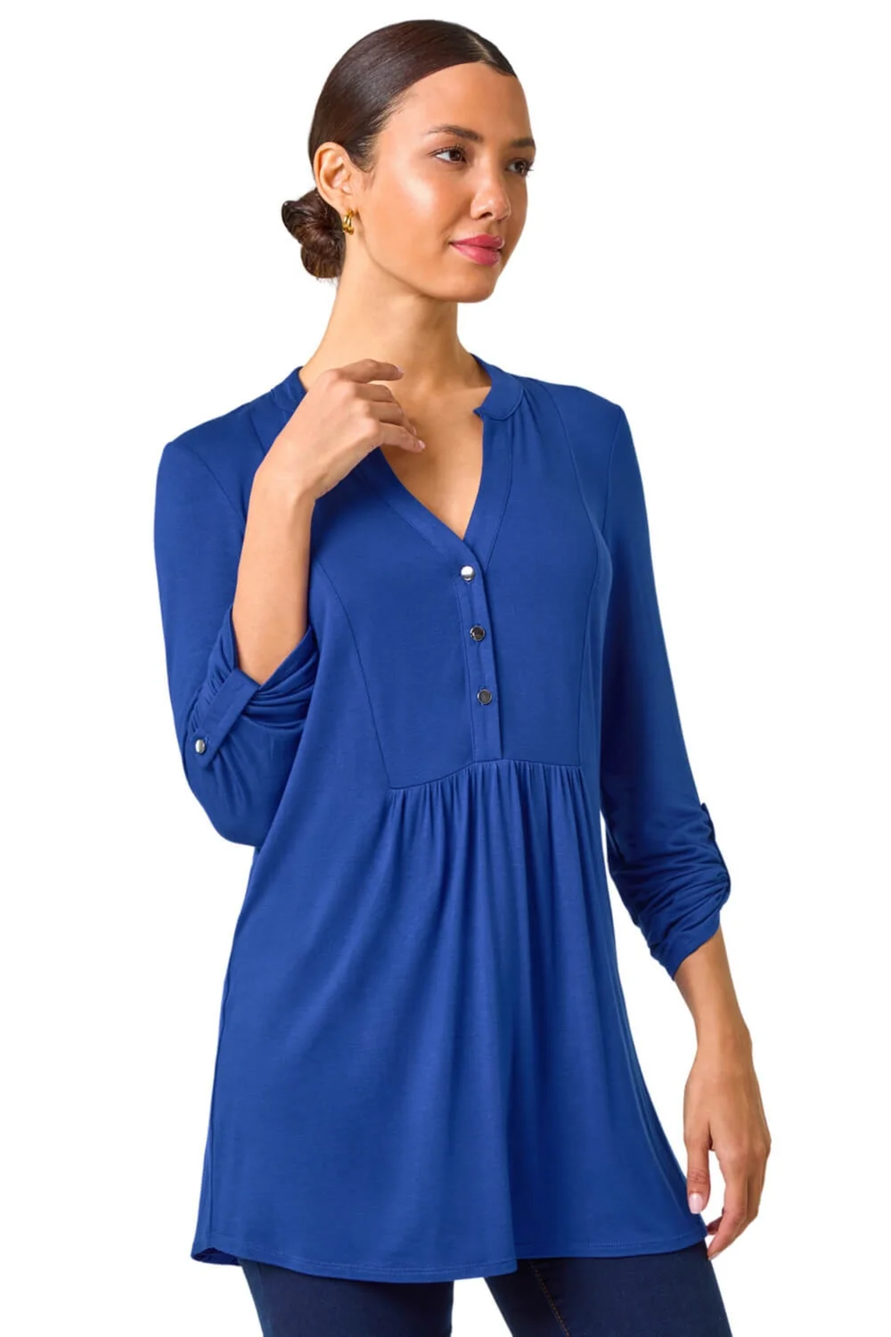 Roman Blue V-Neck Button Detail Tunic Top - 10 Image 1