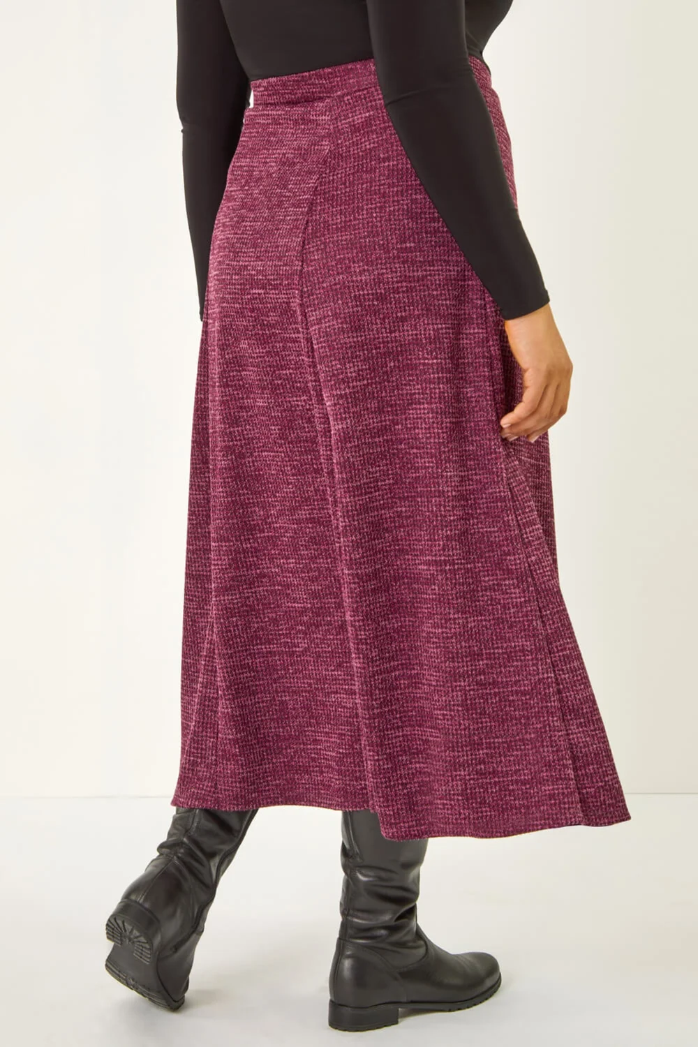 Roman Burgundy Curve Check Stretch Midi Skirt - 34-36 Image 4