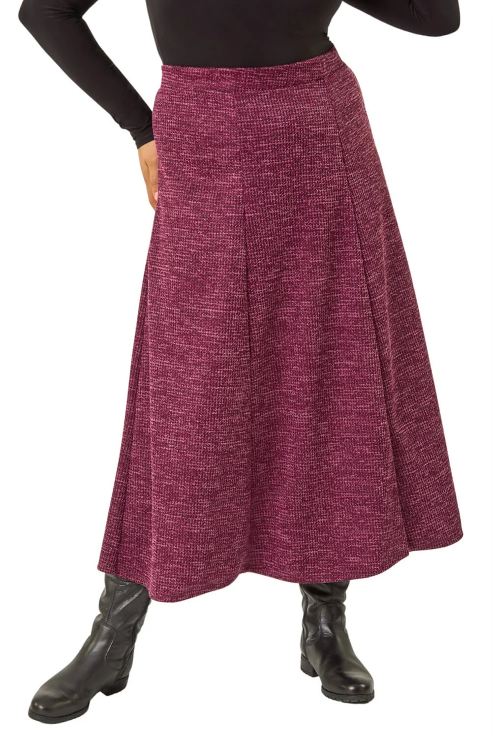 Roman Burgundy Curve Check Stretch Midi Skirt - 34-36 Image 1