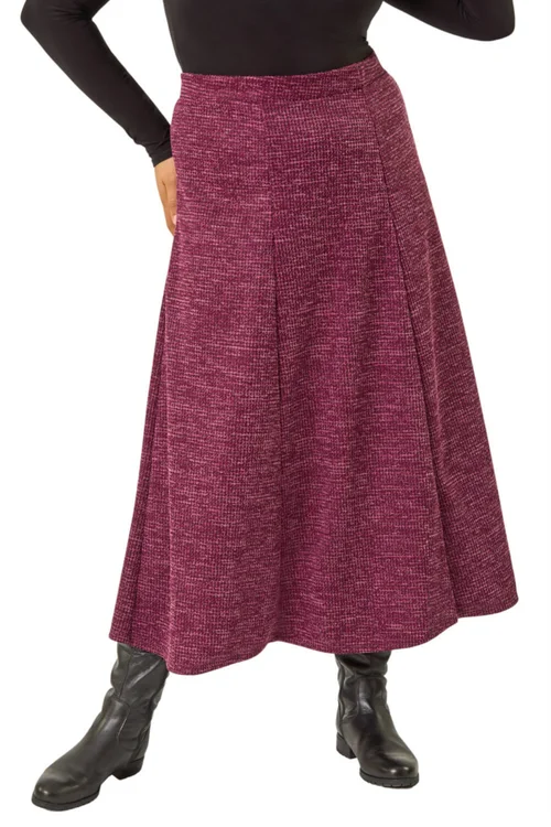 Roman Burgundy Curve Check Stretch Midi Skirt - 34-36 Image 1