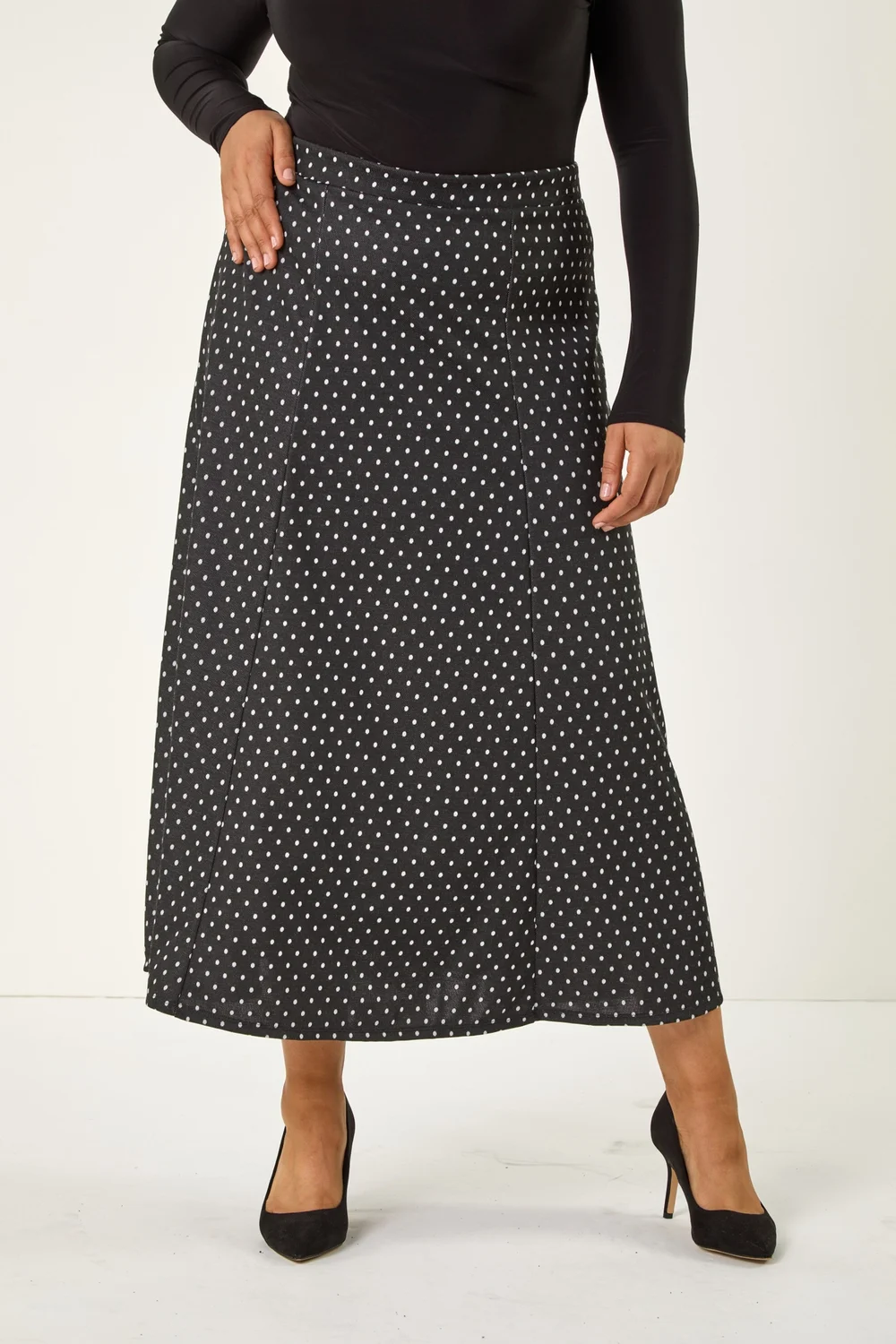 Roman Dark Grey Curve Spot Print Stretch Midi Skirt - 34-36 Image 4