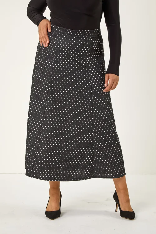 Roman Dark Grey Curve Spot Print Stretch Midi Skirt - 34-36 Image 4