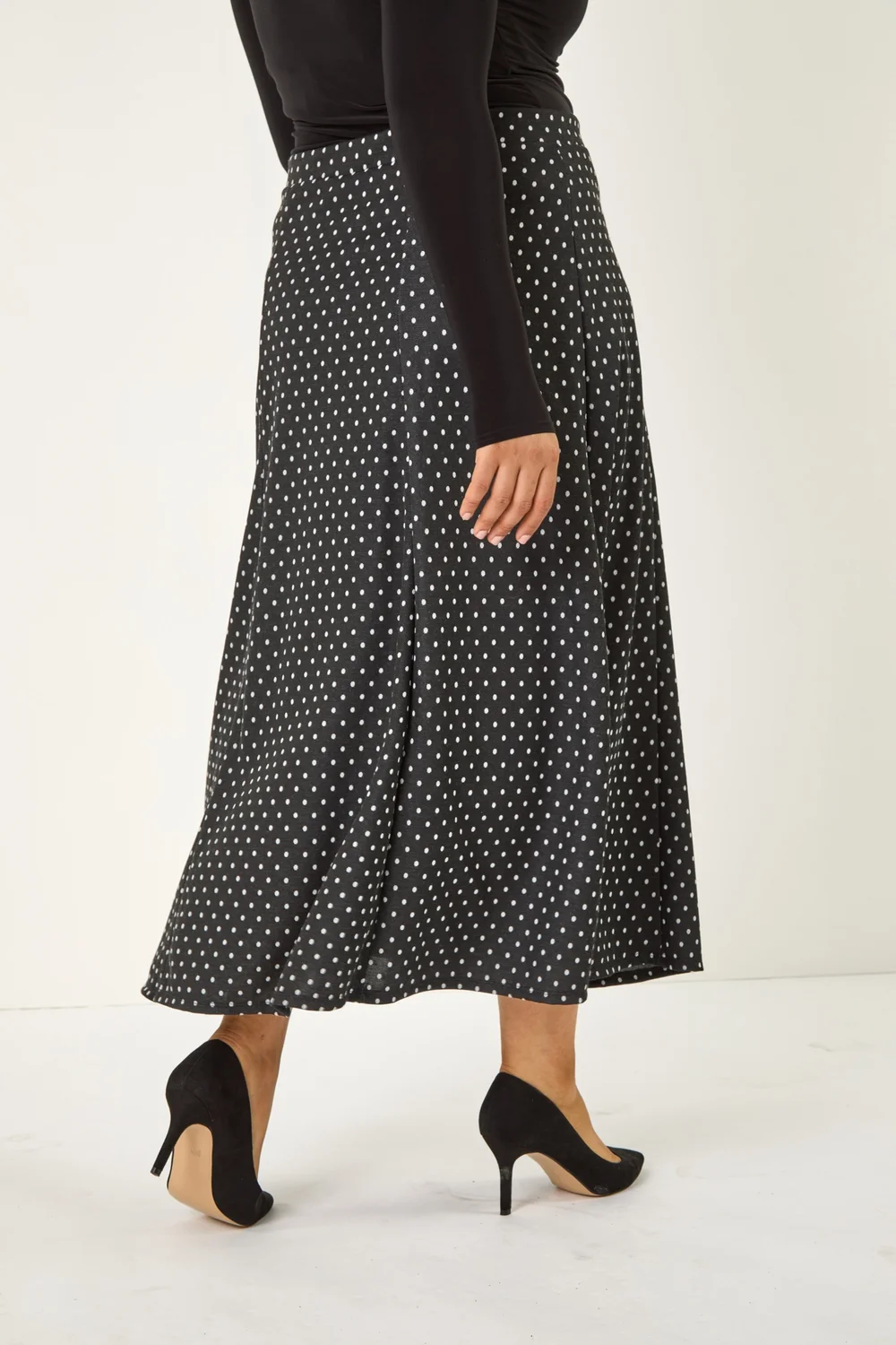 Roman Dark Grey Curve Spot Print Stretch Midi Skirt - 34-36 Image 3