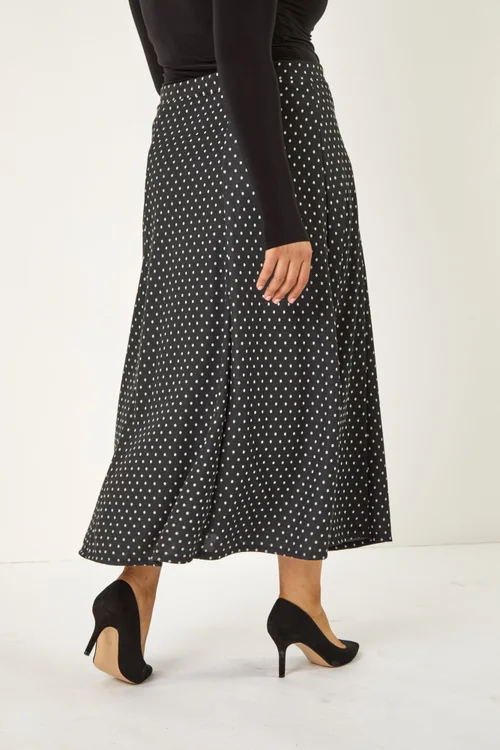 Roman Dark Grey Curve Spot Print Stretch Midi Skirt - 34-36 Image 3