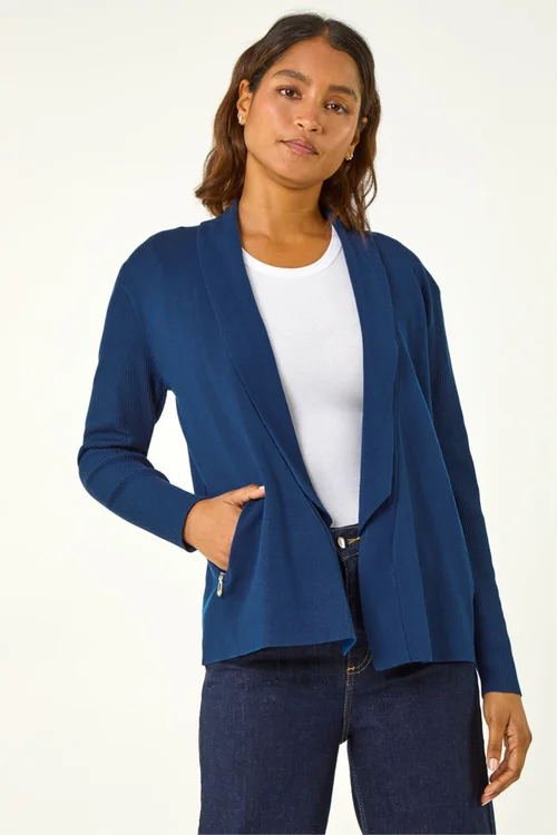 Roman Teal Blue Knitted Zip Detail Jacket - 14 Image 4