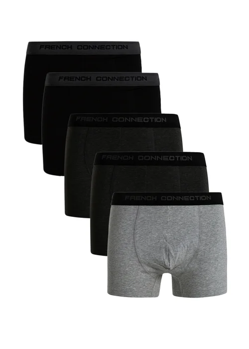French Connection Charcoal Grey Cotton Boxers (Pack of 5) - S Image 1