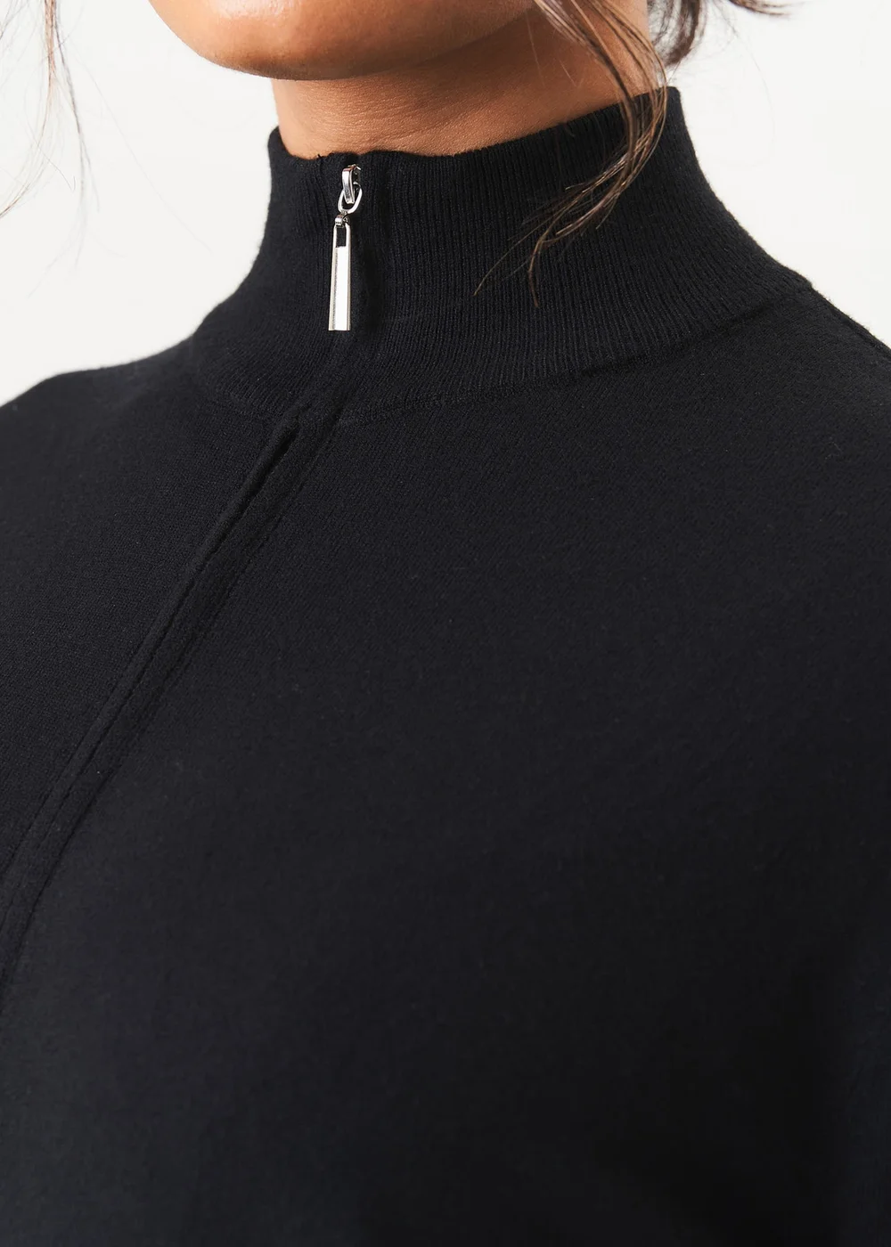 Gini London Black Zip Up Fine Knit Cardigan - Small/Medium Image 3