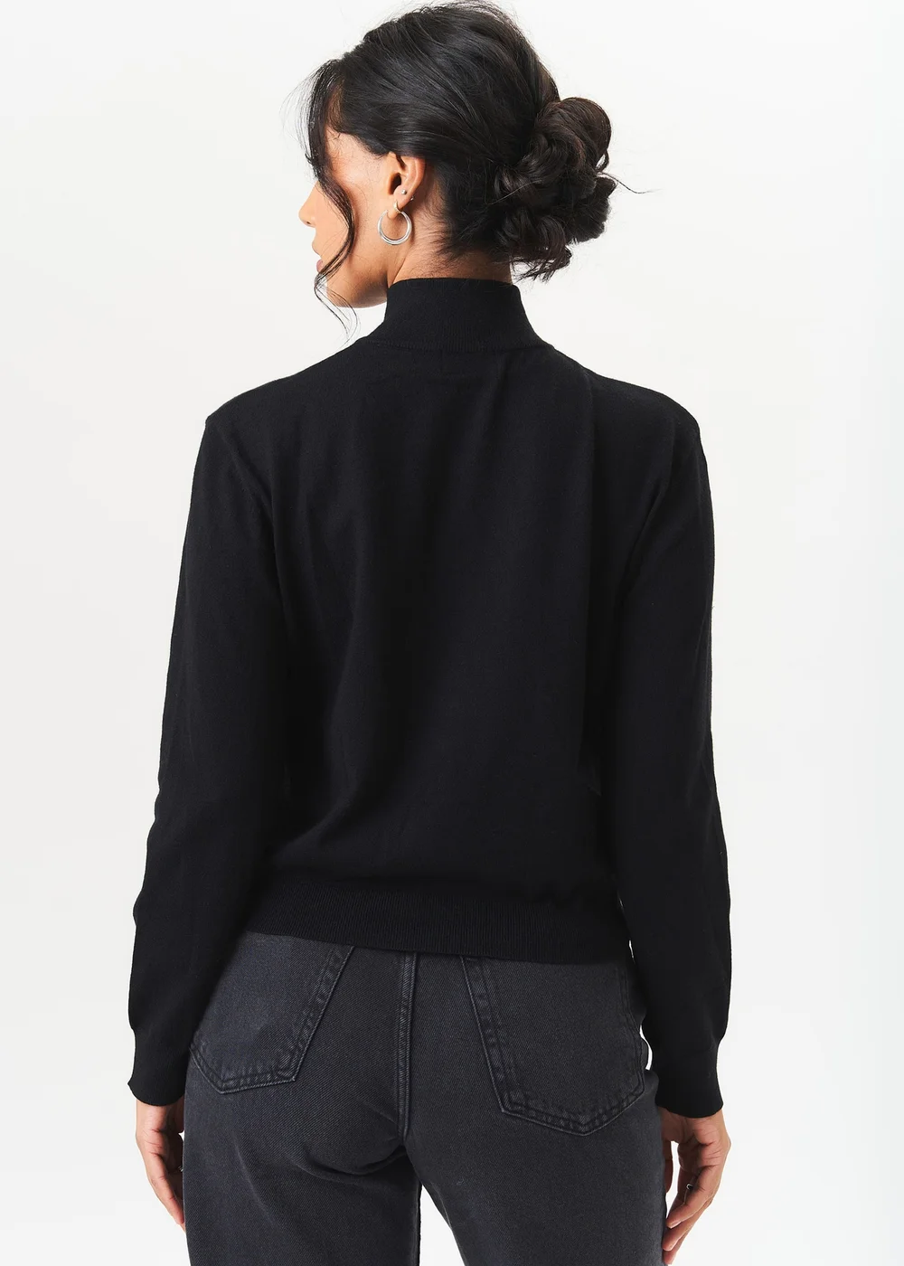 Gini London Black Zip Up Fine Knit Cardigan - Small/Medium Image 2
