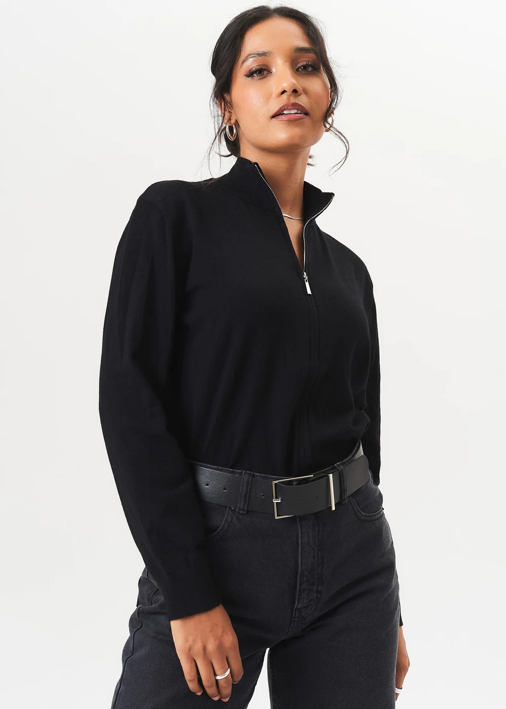 Gini London Black Zip Up Fine Knit Cardigan - Small/Medium Image 4