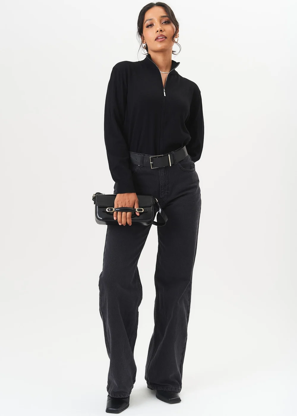 Gini London Black Zip Up Fine Knit Cardigan - Small/Medium Image 1