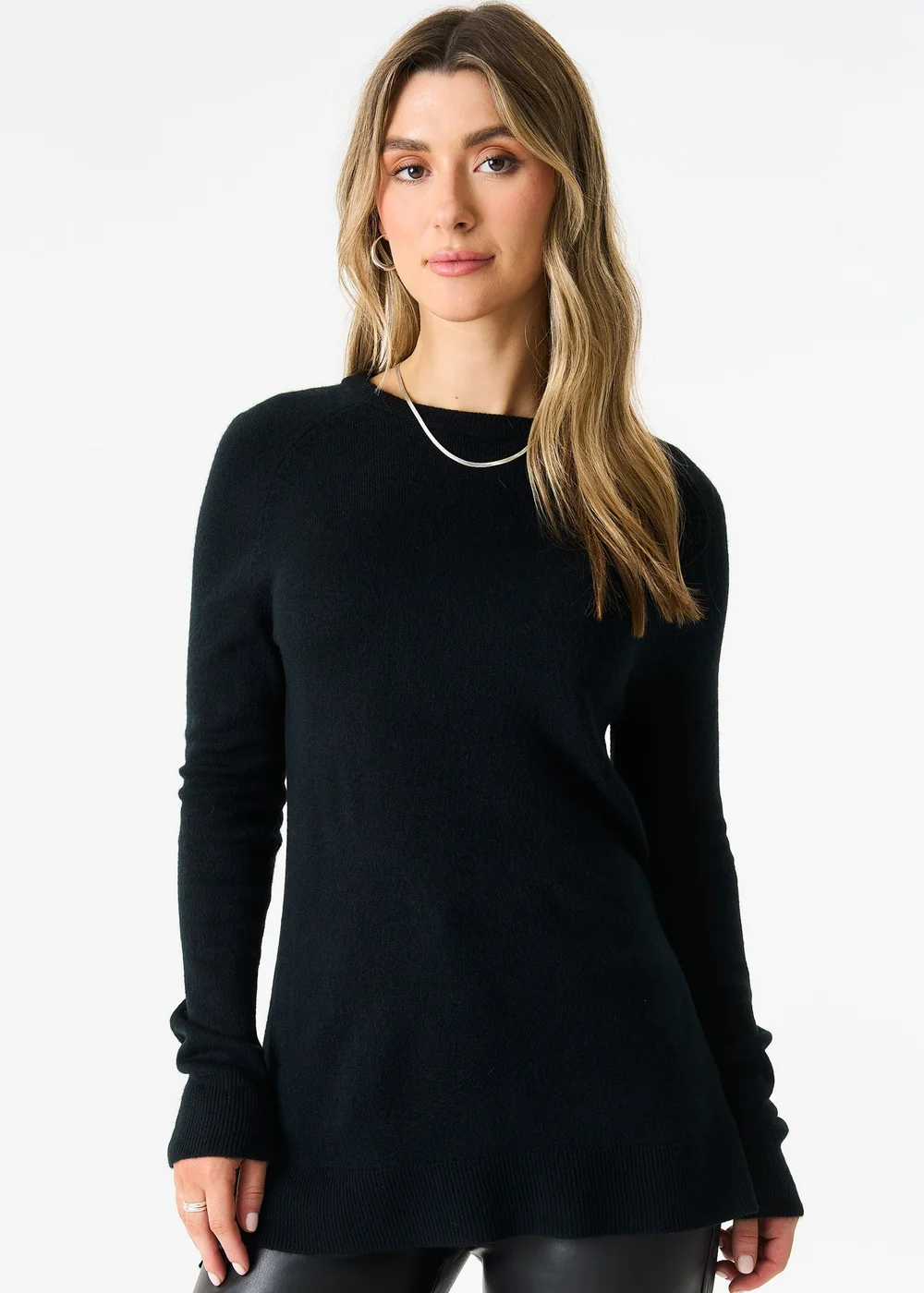 Gini London Black Crew Neck Fine Knit Oversized Jumper - M/L Image 4