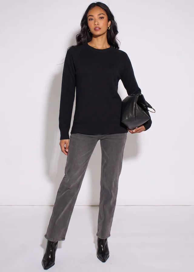 Gini London Black Crew Neck Fine Knit Oversized Jumper