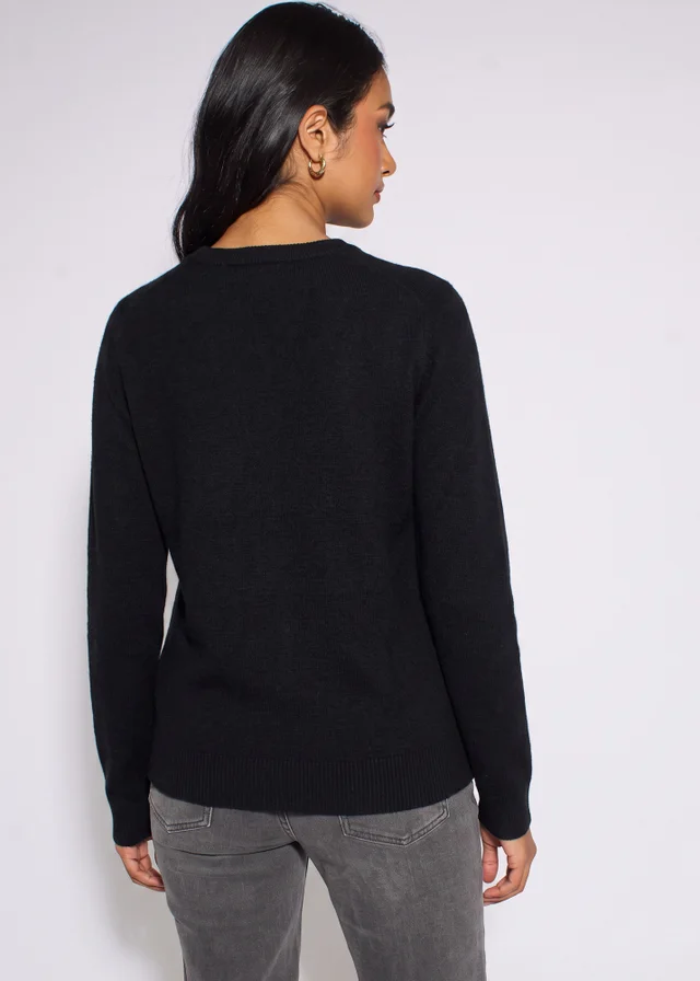 Gini London Black Crew Neck Fine Knit Oversized Jumper