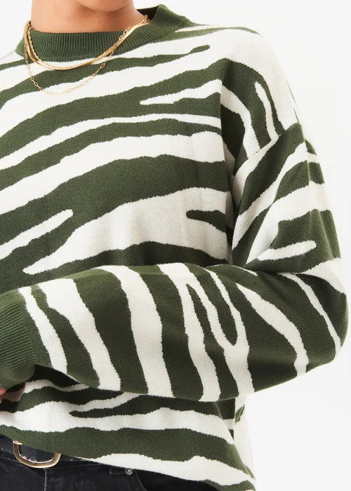 Gini London Khaki Zebra Print Oversized Jumper - Small/Medium Image 3