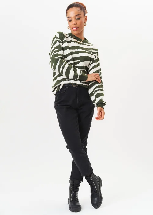 Gini London Khaki Zebra Print Oversized Jumper - Small/Medium Image 1
