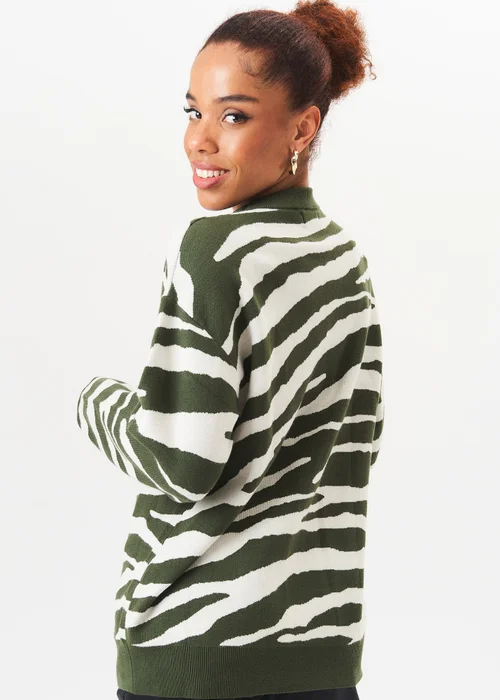 Gini London Khaki Zebra Print Oversized Jumper - Small/Medium Image 2