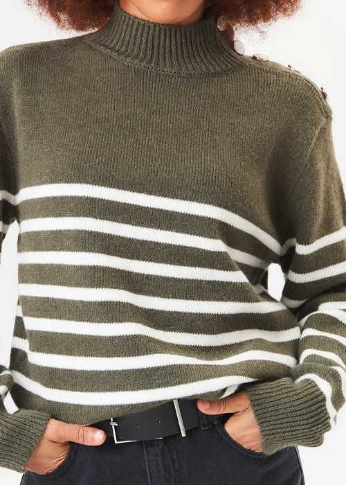 Gini London Khaki High Neck Stripe Oversized Jumper - Small/Medium Image 3