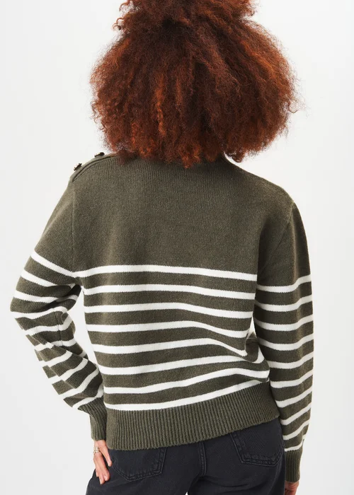 Gini London Khaki High Neck Stripe Oversized Jumper - Small/Medium Image 2