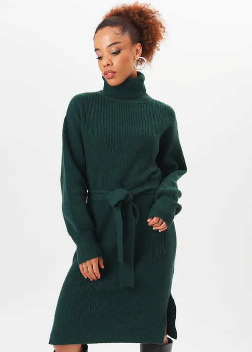 Gini London Green Roll Neck Oversized Knit Jumper Dress - Small/Medium Image 4