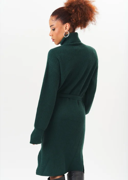 Gini London Green Roll Neck Oversized Knit Jumper Dress - Small/Medium Image 2