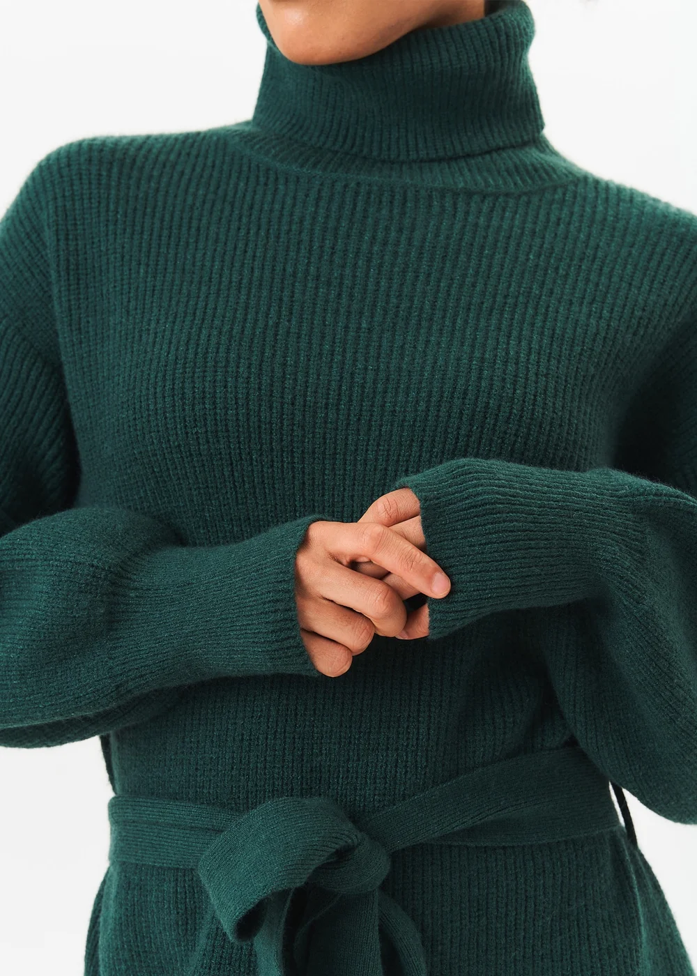 Gini London Green Roll Neck Oversized Knit Jumper Dress - Small/Medium Image 3