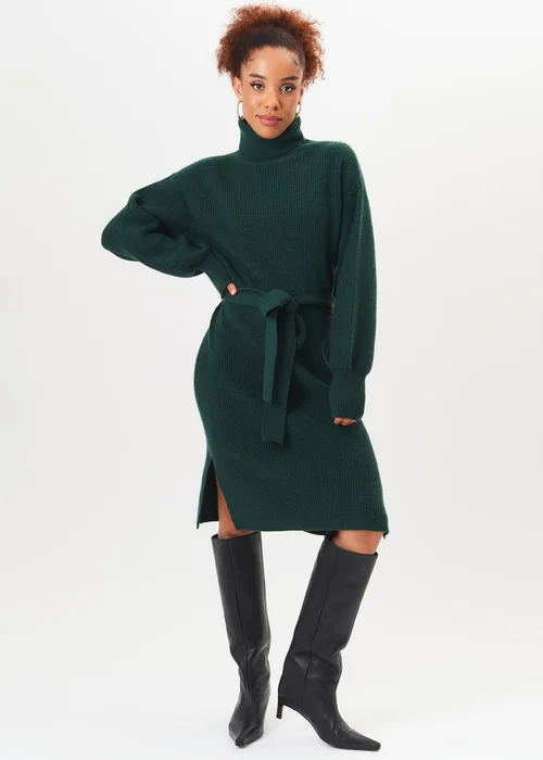 Gini London Green Roll Neck Oversized Knit Jumper Dress - Small/Medium Image 1