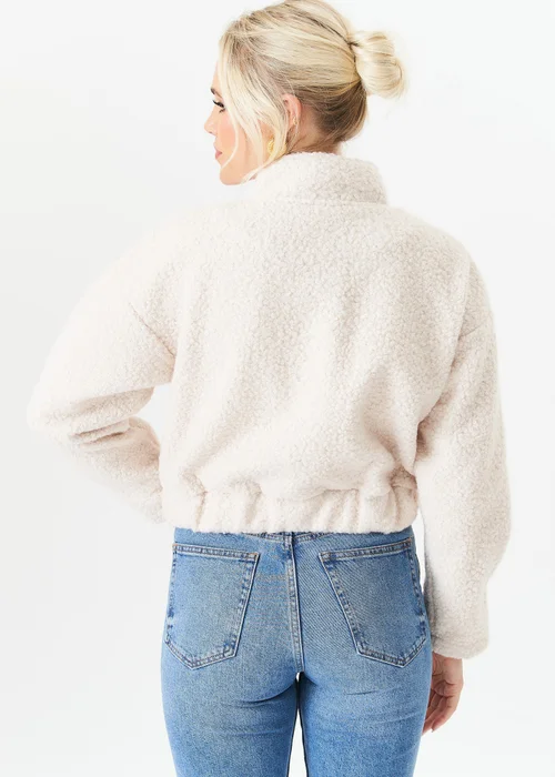 Gini London Beige Boucle Wool Elasticated Waist Cropped Jacket - S/M Image 2