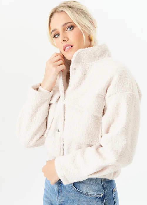 Gini London Beige Boucle Wool Elasticated Waist Cropped Jacket - S/M Image 4