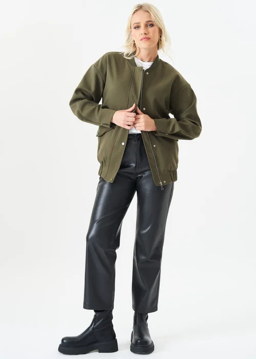 Gini London Khaki Zip up Oversized Bomber Jacket - S/M Image 1