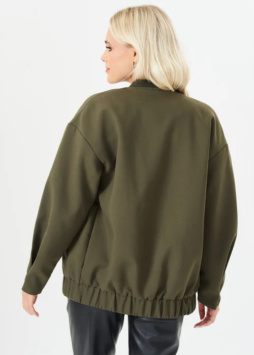 Gini London Khaki Zip up Oversized Bomber Jacket - S/M Image 2