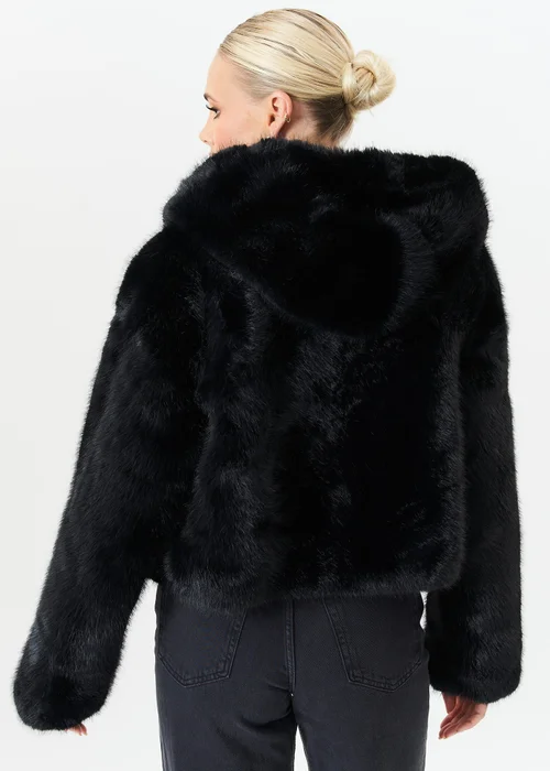 Gini London Black Zip Front Cropped Faux Fur Jacket - Small/Medium Image 2