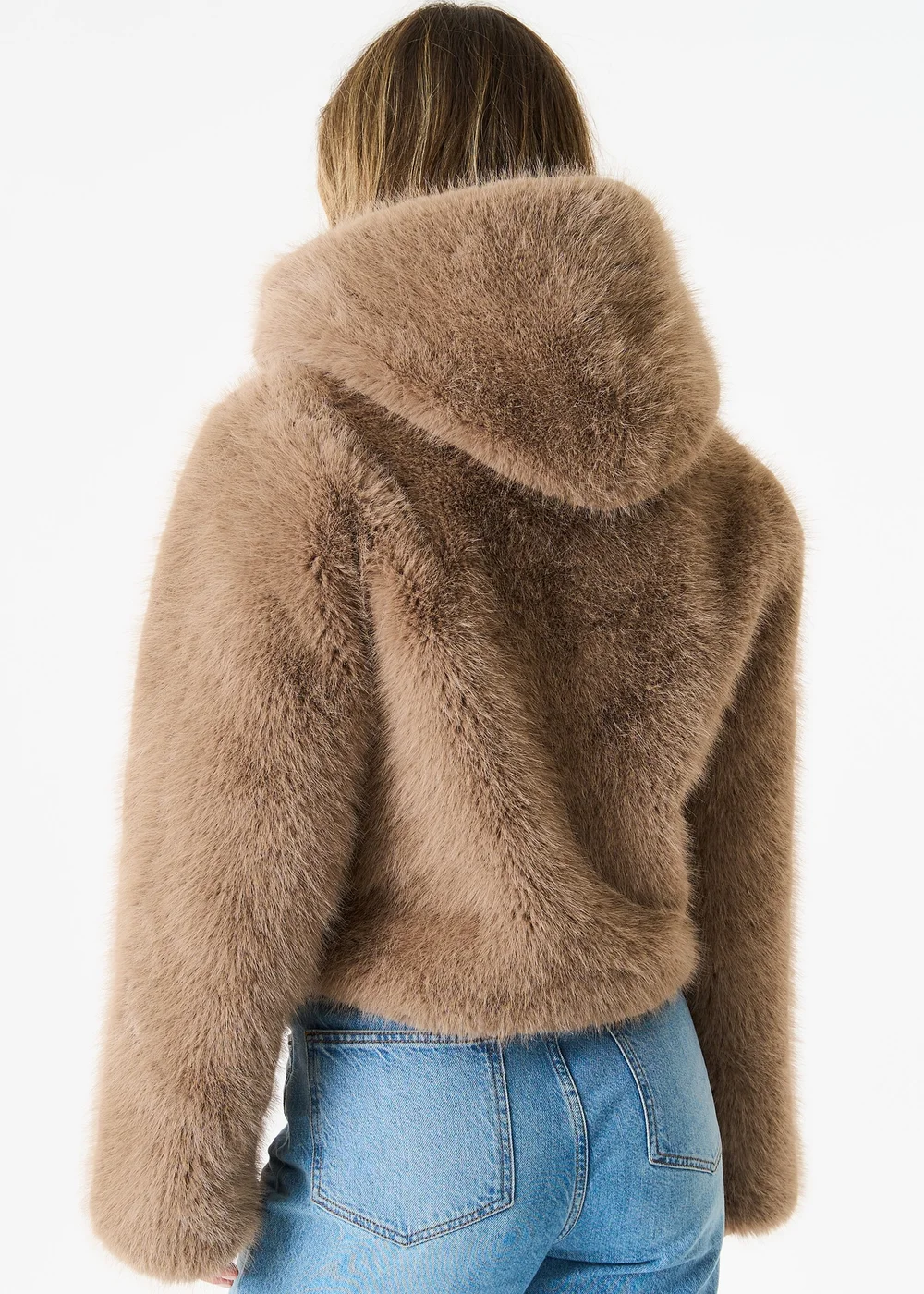 Gini London Stone Zip Front Cropped Faux Fur Jacket - Small/Medium Image 2