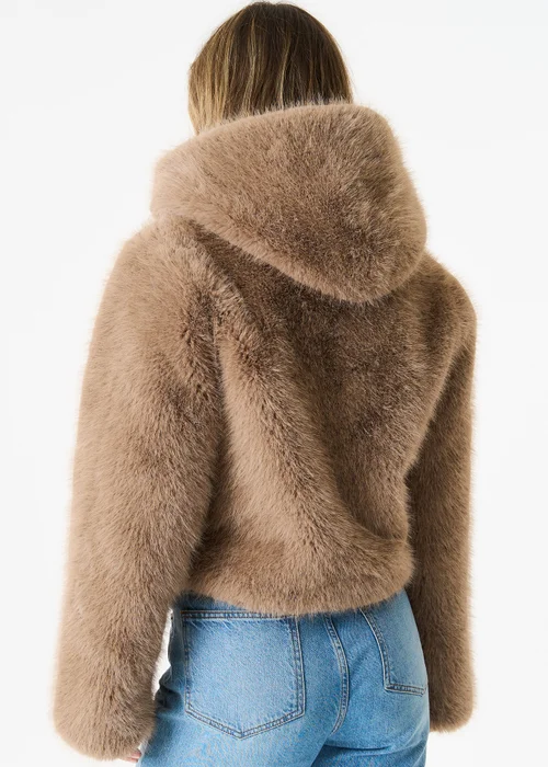 Gini London Stone Zip Front Cropped Faux Fur Jacket - Small/Medium Image 2